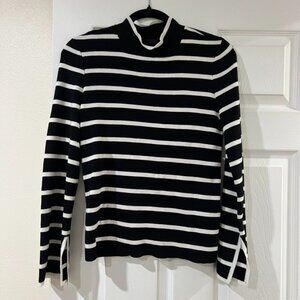 Nordstrom Black White Striped Mock Neck Cotton Blend Long Sleeve Top Size Small